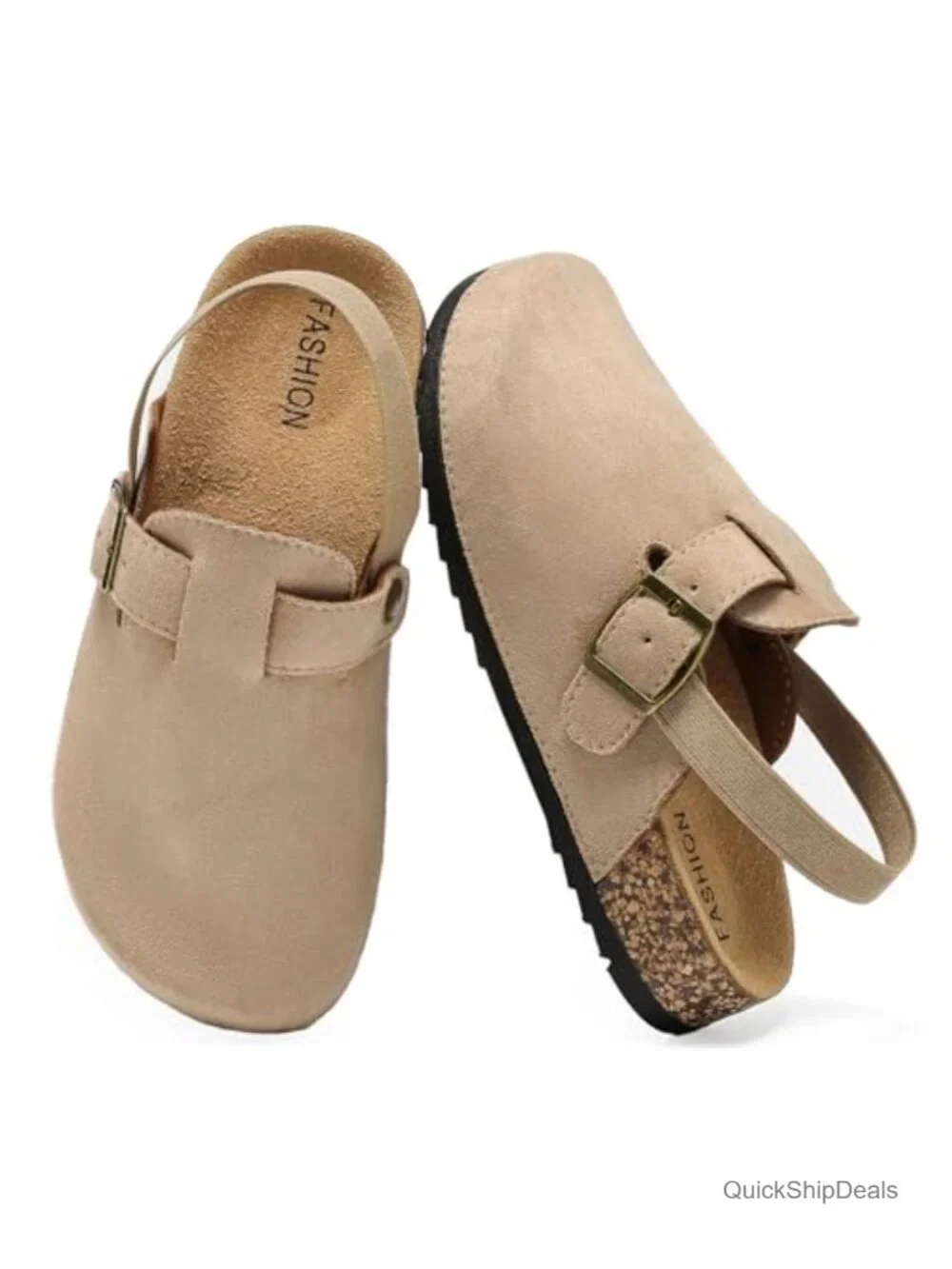 Kids Suede Clogs Toddler Cork Footbed Slip-on Sandals Adjustable Buckle Non-slip